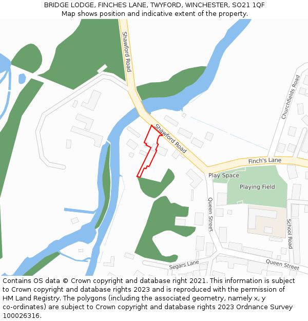 BRIDGE LODGE, FINCHES LANE, TWYFORD, WINCHESTER, SO21 1QF: Location map and indicative extent of plot