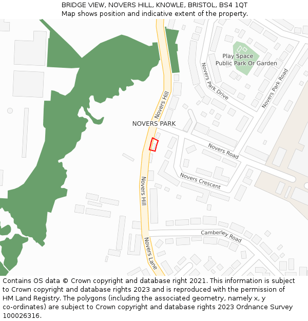 BRIDGE VIEW, NOVERS HILL, KNOWLE, BRISTOL, BS4 1QT: Location map and indicative extent of plot