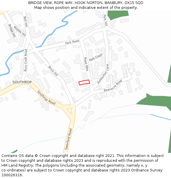 BRIDGE VIEW, ROPE WAY, HOOK NORTON, BANBURY, OX15 5QD: Location map and indicative extent of plot