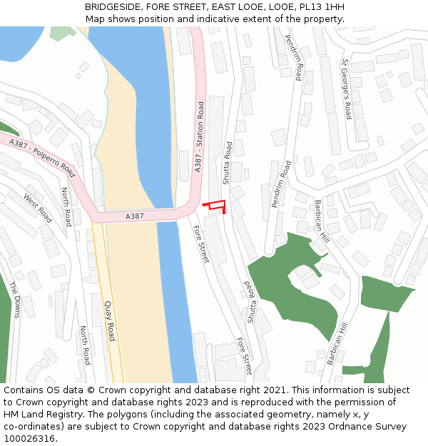 BRIDGESIDE, FORE STREET, EAST LOOE, LOOE, PL13 1HH: Location map and indicative extent of plot