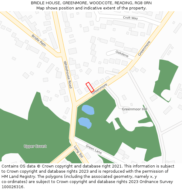 BRIDLE HOUSE, GREENMORE, WOODCOTE, READING, RG8 0RN: Location map and indicative extent of plot