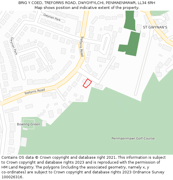 BRIG Y COED, TREFORRIS ROAD, DWYGYFYLCHI, PENMAENMAWR, LL34 6RH: Location map and indicative extent of plot