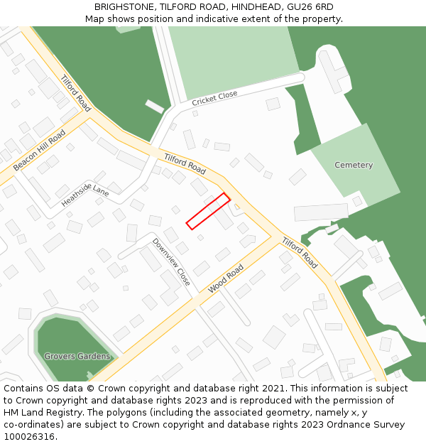 BRIGHSTONE, TILFORD ROAD, HINDHEAD, GU26 6RD: Location map and indicative extent of plot