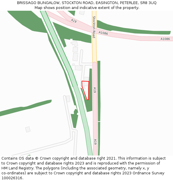 BRISSAGO BUNGALOW, STOCKTON ROAD, EASINGTON, PETERLEE, SR8 3UQ: Location map and indicative extent of plot