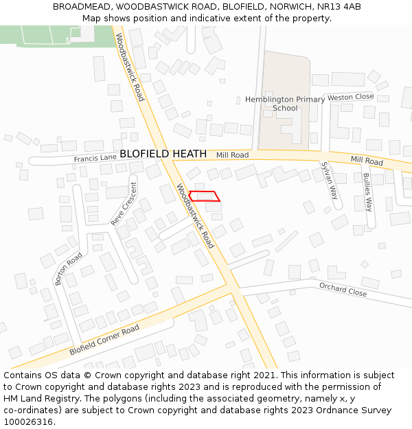 BROADMEAD, WOODBASTWICK ROAD, BLOFIELD, NORWICH, NR13 4AB: Location map and indicative extent of plot