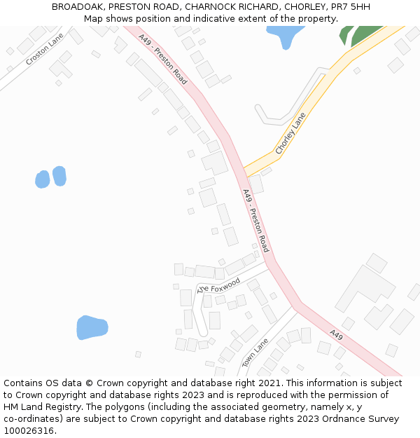 BROADOAK, PRESTON ROAD, CHARNOCK RICHARD, CHORLEY, PR7 5HH: Location map and indicative extent of plot