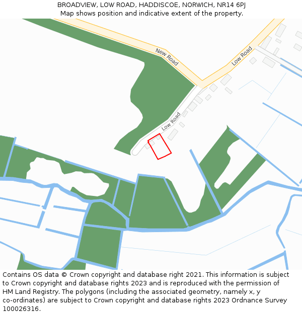 BROADVIEW, LOW ROAD, HADDISCOE, NORWICH, NR14 6PJ: Location map and indicative extent of plot