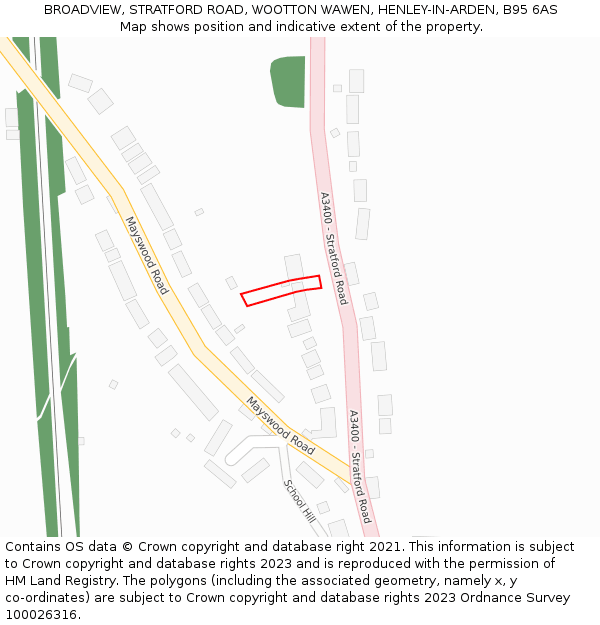 BROADVIEW, STRATFORD ROAD, WOOTTON WAWEN, HENLEY-IN-ARDEN, B95 6AS: Location map and indicative extent of plot