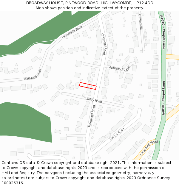 BROADWAY HOUSE, PINEWOOD ROAD, HIGH WYCOMBE, HP12 4DD: Location map and indicative extent of plot