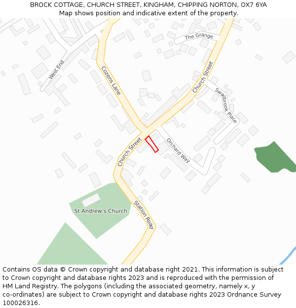 BROCK COTTAGE, CHURCH STREET, KINGHAM, CHIPPING NORTON, OX7 6YA: Location map and indicative extent of plot