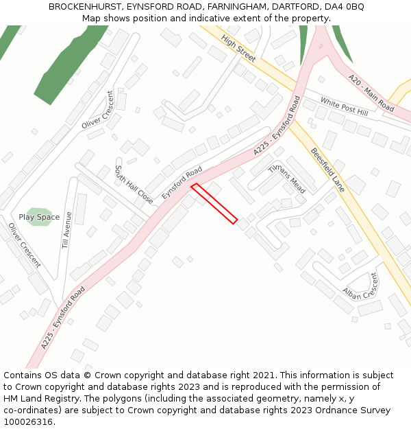 BROCKENHURST, EYNSFORD ROAD, FARNINGHAM, DARTFORD, DA4 0BQ: Location map and indicative extent of plot