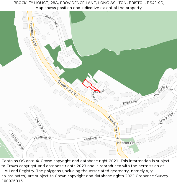 BROCKLEY HOUSE, 28A, PROVIDENCE LANE, LONG ASHTON, BRISTOL, BS41 9DJ: Location map and indicative extent of plot
