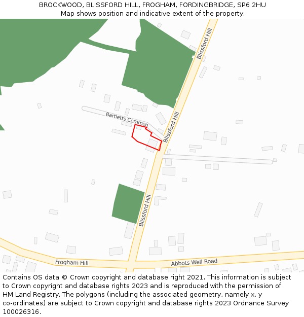 BROCKWOOD, BLISSFORD HILL, FROGHAM, FORDINGBRIDGE, SP6 2HU: Location map and indicative extent of plot