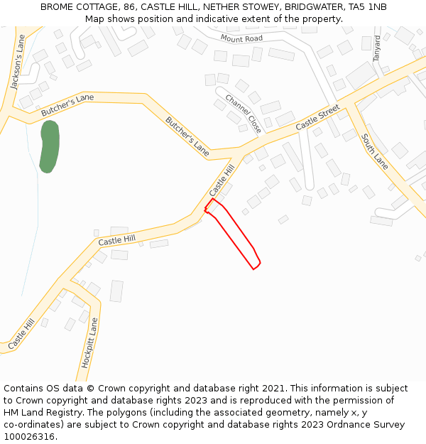 BROME COTTAGE, 86, CASTLE HILL, NETHER STOWEY, BRIDGWATER, TA5 1NB: Location map and indicative extent of plot