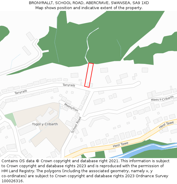 BRONYRALLT, SCHOOL ROAD, ABERCRAVE, SWANSEA, SA9 1XD: Location map and indicative extent of plot