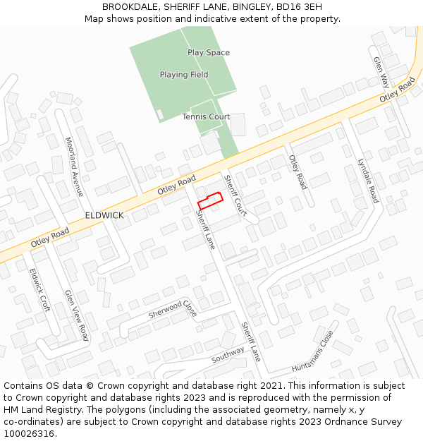 BROOKDALE, SHERIFF LANE, BINGLEY, BD16 3EH: Location map and indicative extent of plot