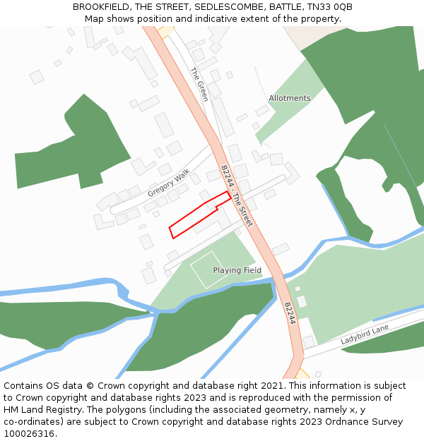 BROOKFIELD, THE STREET, SEDLESCOMBE, BATTLE, TN33 0QB: Location map and indicative extent of plot