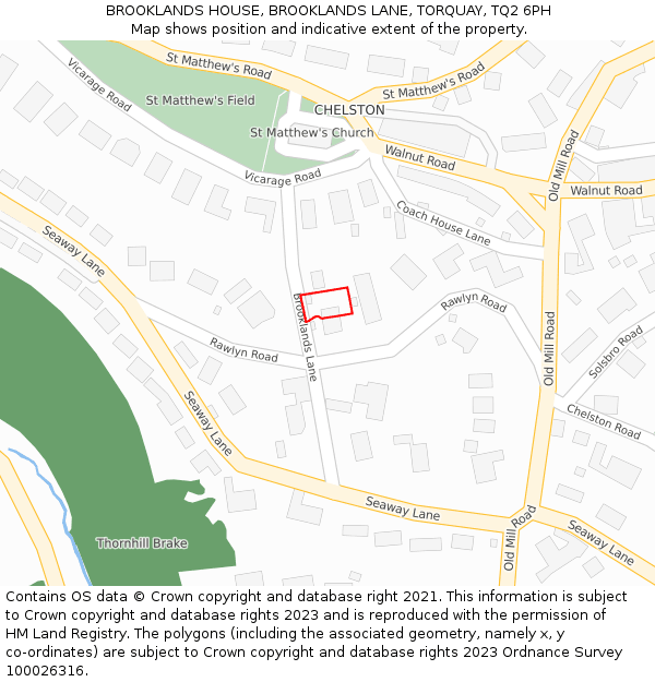 BROOKLANDS HOUSE, BROOKLANDS LANE, TORQUAY, TQ2 6PH: Location map and indicative extent of plot