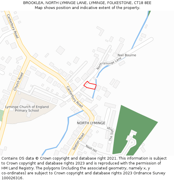 BROOKLEA, NORTH LYMINGE LANE, LYMINGE, FOLKESTONE, CT18 8EE: Location map and indicative extent of plot