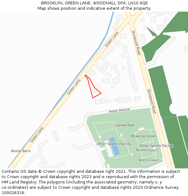 BROOKLYN, GREEN LANE, WOODHALL SPA, LN10 6QE: Location map and indicative extent of plot