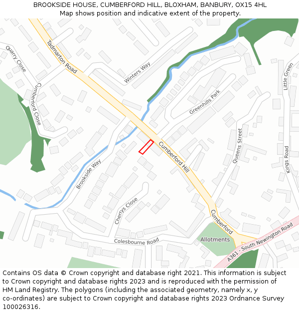 BROOKSIDE HOUSE, CUMBERFORD HILL, BLOXHAM, BANBURY, OX15 4HL: Location map and indicative extent of plot