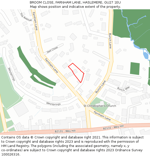 BROOM CLOSE, FARNHAM LANE, HASLEMERE, GU27 1EU: Location map and indicative extent of plot