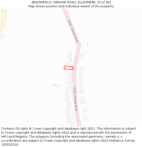 BROOMFIELD, GRANGE ROAD, ELLESMERE, SY12 9DJ: Location map and indicative extent of plot