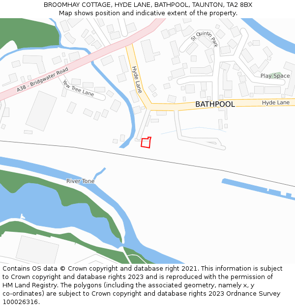 BROOMHAY COTTAGE, HYDE LANE, BATHPOOL, TAUNTON, TA2 8BX: Location map and indicative extent of plot