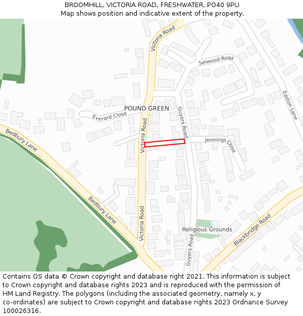 BROOMHILL, VICTORIA ROAD, FRESHWATER, PO40 9PU: Location map and indicative extent of plot