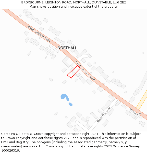 BROXBOURNE, LEIGHTON ROAD, NORTHALL, DUNSTABLE, LU6 2EZ: Location map and indicative extent of plot