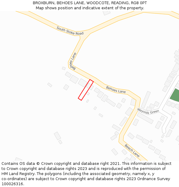 BROXBURN, BEHOES LANE, WOODCOTE, READING, RG8 0PT: Location map and indicative extent of plot