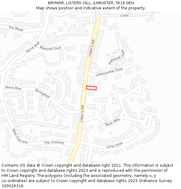 BRYMAR, LISTERS HILL, ILMINSTER, TA19 0EN: Location map and indicative extent of plot