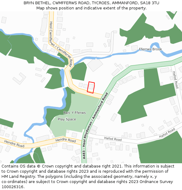 BRYN BETHEL, CWMFFERWS ROAD, TYCROES, AMMANFORD, SA18 3TU: Location map and indicative extent of plot