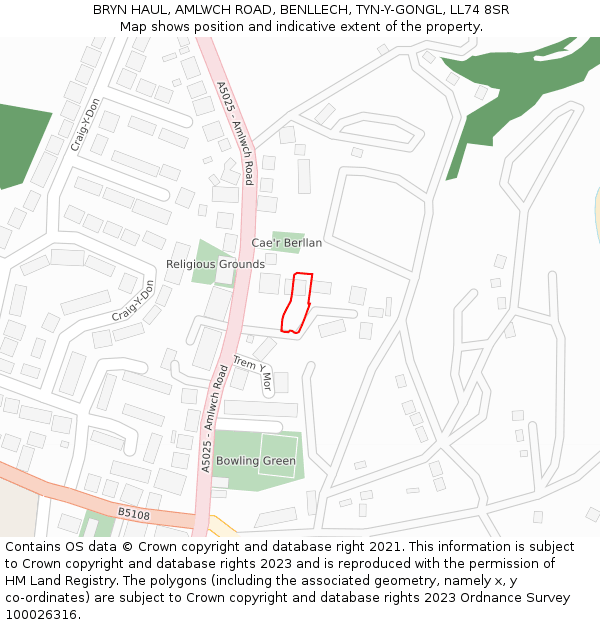 BRYN HAUL, AMLWCH ROAD, BENLLECH, TYN-Y-GONGL, LL74 8SR: Location map and indicative extent of plot