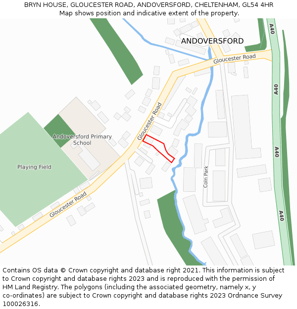 BRYN HOUSE, GLOUCESTER ROAD, ANDOVERSFORD, CHELTENHAM, GL54 4HR: Location map and indicative extent of plot