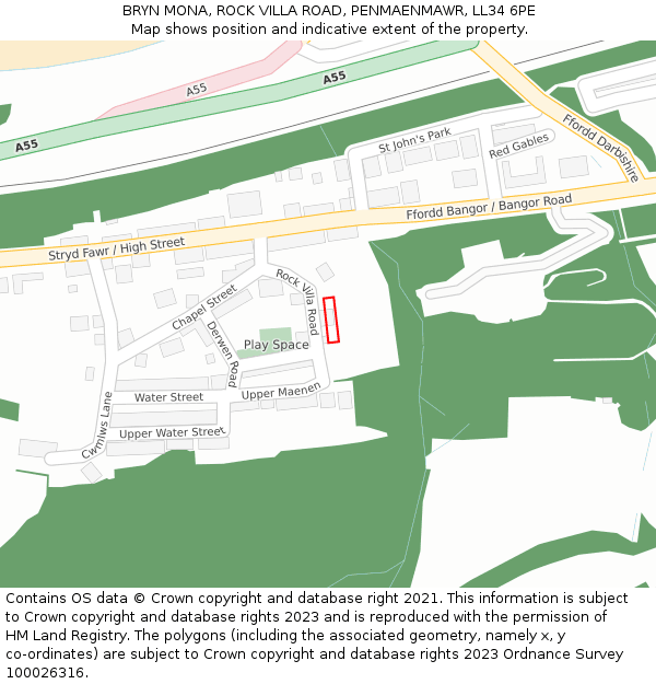 BRYN MONA, ROCK VILLA ROAD, PENMAENMAWR, LL34 6PE: Location map and indicative extent of plot
