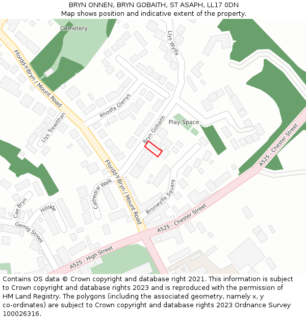 BRYN ONNEN, BRYN GOBAITH, ST ASAPH, LL17 0DN: Location map and indicative extent of plot