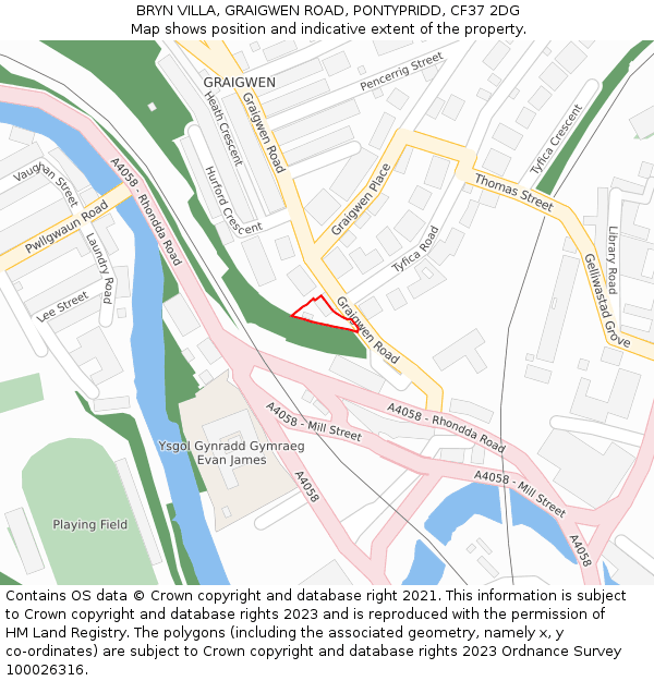 BRYN VILLA, GRAIGWEN ROAD, PONTYPRIDD, CF37 2DG: Location map and indicative extent of plot