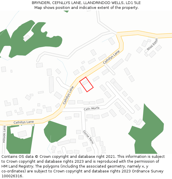 BRYNDERI, CEFNLLYS LANE, LLANDRINDOD WELLS, LD1 5LE: Location map and indicative extent of plot