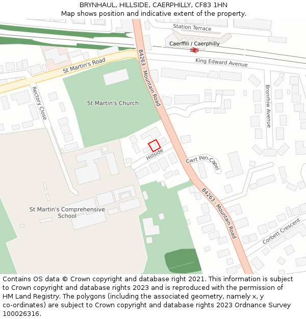 BRYNHAUL, HILLSIDE, CAERPHILLY, CF83 1HN: Location map and indicative extent of plot