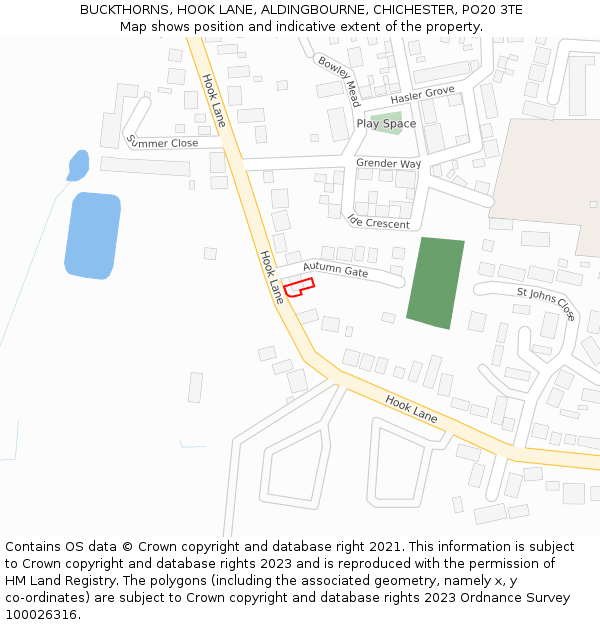 BUCKTHORNS, HOOK LANE, ALDINGBOURNE, CHICHESTER, PO20 3TE: Location map and indicative extent of plot