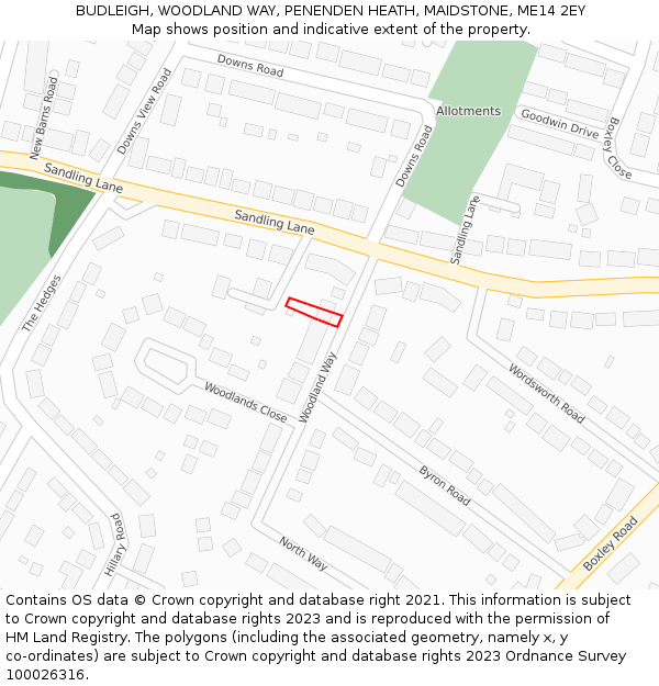 BUDLEIGH, WOODLAND WAY, PENENDEN HEATH, MAIDSTONE, ME14 2EY: Location map and indicative extent of plot