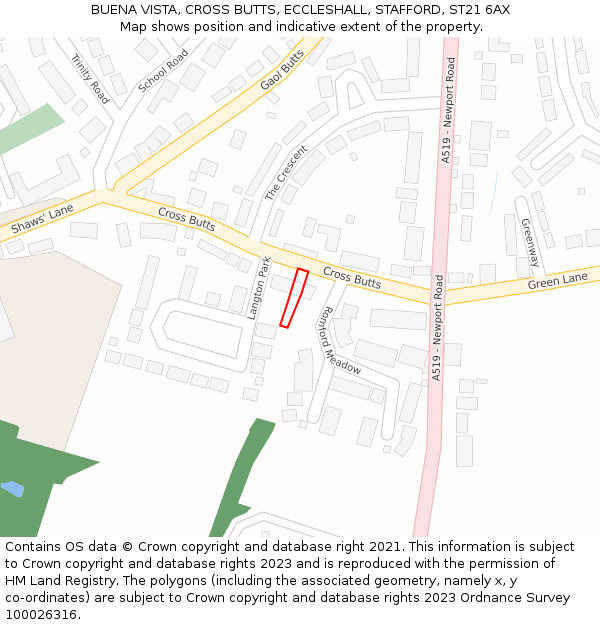 BUENA VISTA, CROSS BUTTS, ECCLESHALL, STAFFORD, ST21 6AX: Location map and indicative extent of plot