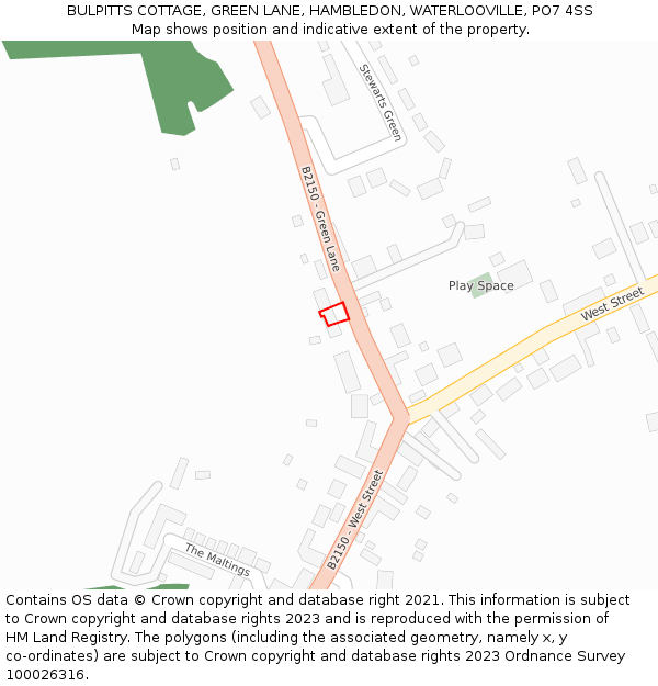 BULPITTS COTTAGE, GREEN LANE, HAMBLEDON, WATERLOOVILLE, PO7 4SS: Location map and indicative extent of plot