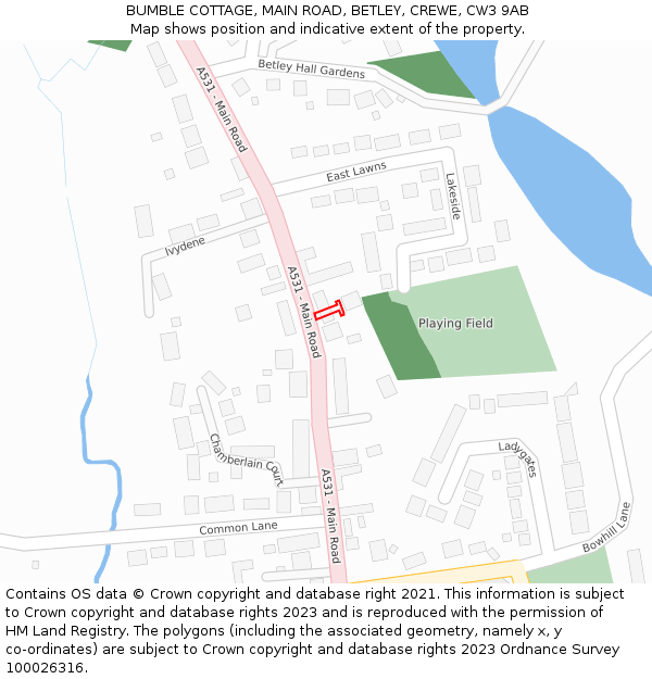 BUMBLE COTTAGE, MAIN ROAD, BETLEY, CREWE, CW3 9AB: Location map and indicative extent of plot