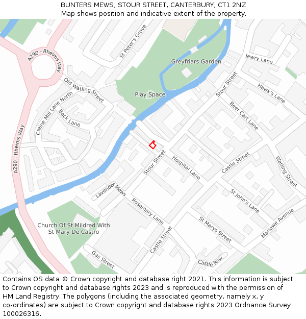 BUNTERS MEWS, STOUR STREET, CANTERBURY, CT1 2NZ: Location map and indicative extent of plot