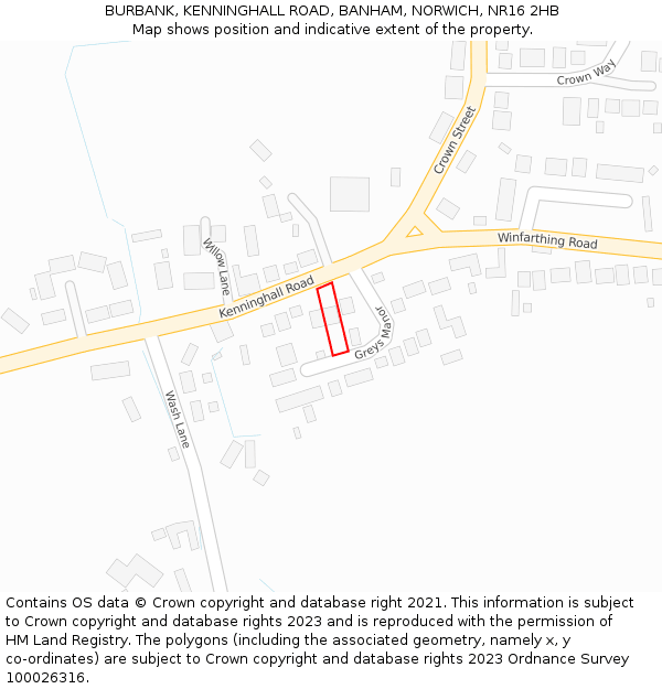 BURBANK, KENNINGHALL ROAD, BANHAM, NORWICH, NR16 2HB: Location map and indicative extent of plot