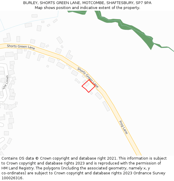 BURLEY, SHORTS GREEN LANE, MOTCOMBE, SHAFTESBURY, SP7 9PA: Location map and indicative extent of plot