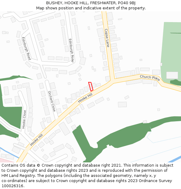 BUSHEY, HOOKE HILL, FRESHWATER, PO40 9BJ: Location map and indicative extent of plot