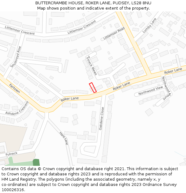 BUTTERCRAMBE HOUSE, ROKER LANE, PUDSEY, LS28 8NU: Location map and indicative extent of plot